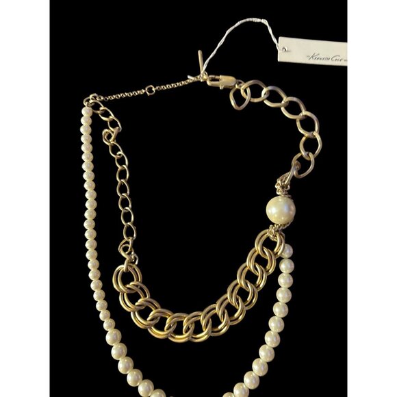 Kenneth Cole Gold-Tone Chain & Faux Pearl Layered Necklace With Lobster Clasp - Picture 5 of 15